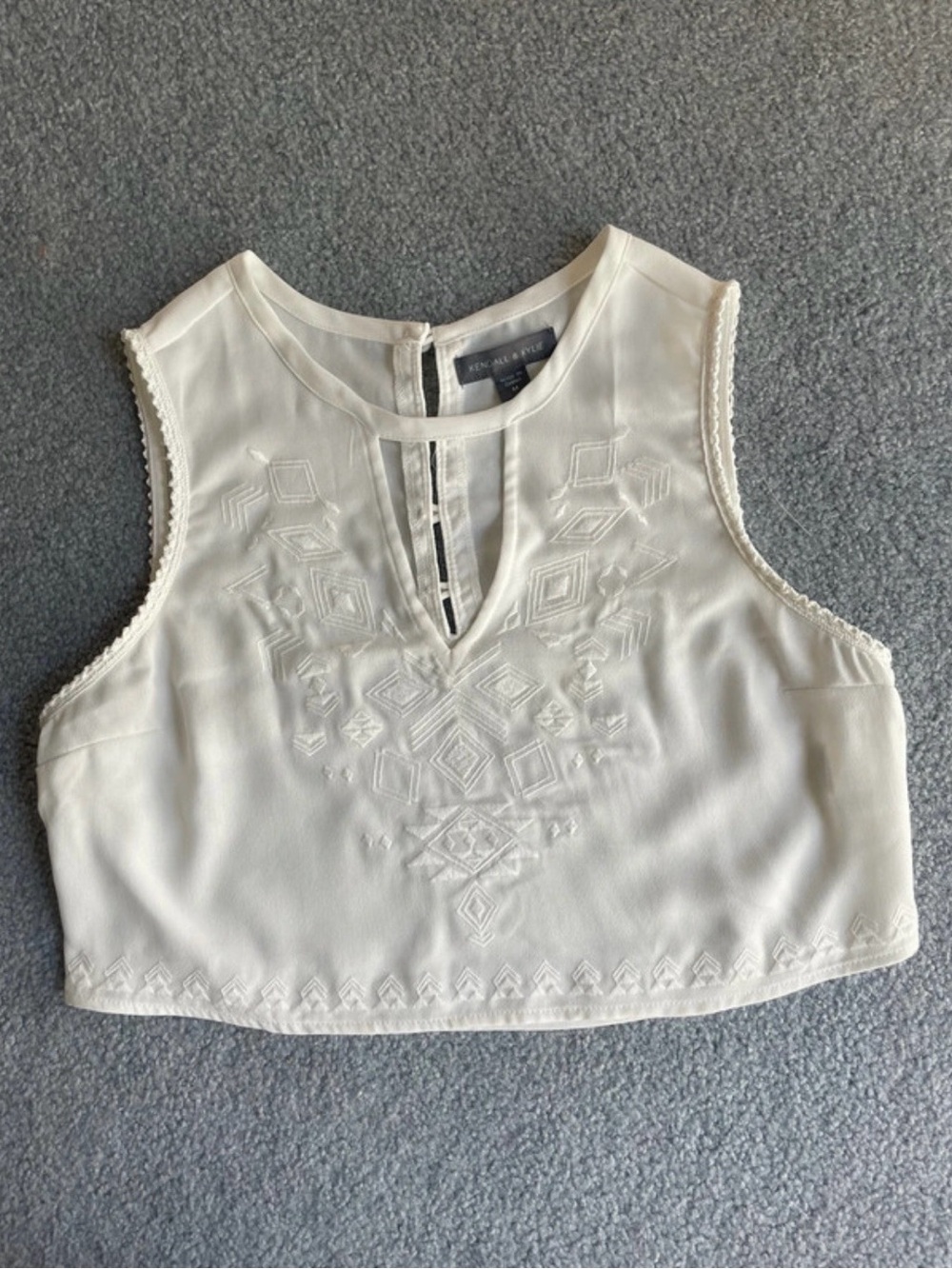 Kendall & Kylie white Embroidered Keyhole Crop Top